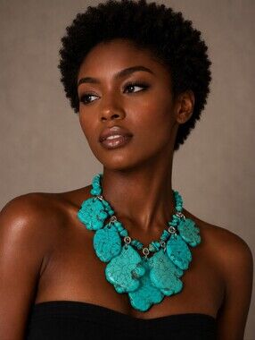 NWT Chico’s Genuine Turquoise Statement Chunky Necklace Signed, $69